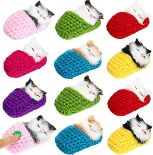 Zubebe 12 Pcs Sleeping Cats in Slipper Tiny Kitten Doll Toy Bulk Fluffy Mini Cat with Meows Sounds Stuffed Realistic Kitty in Shoe for Gift Home Christmas Party Car Table Decoration(Bright Color)